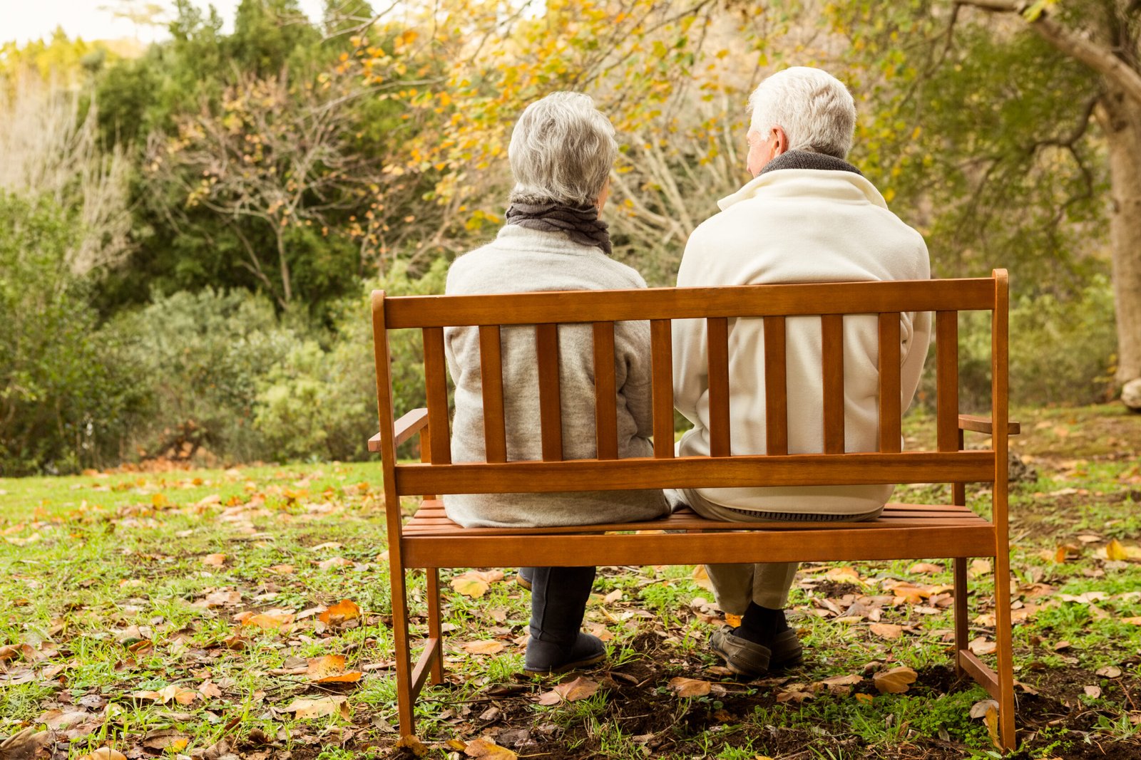 Senior couple in the park on an autumns day